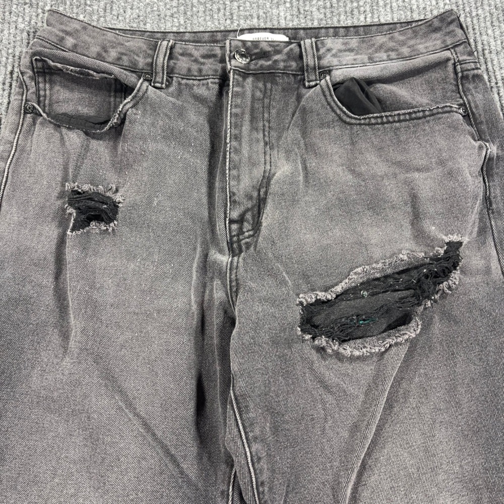 Forever 21 Distressed Jeans Men 30 Black Ripped Straight Leg Denim 0810